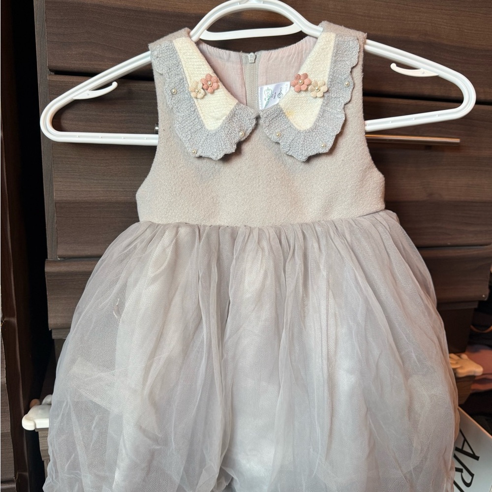 Adorable Gray and Cream Baby Dress